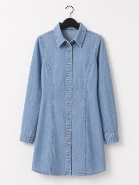 ASOS Denim Fitted Shirt Mini Dress Button Down Long Sleeve Light Wash | US 4